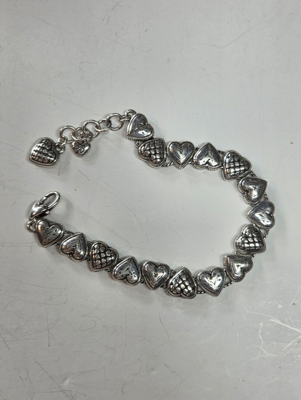 brighton heart link patchwork pattern silver plated bracelet 8in classic artsy